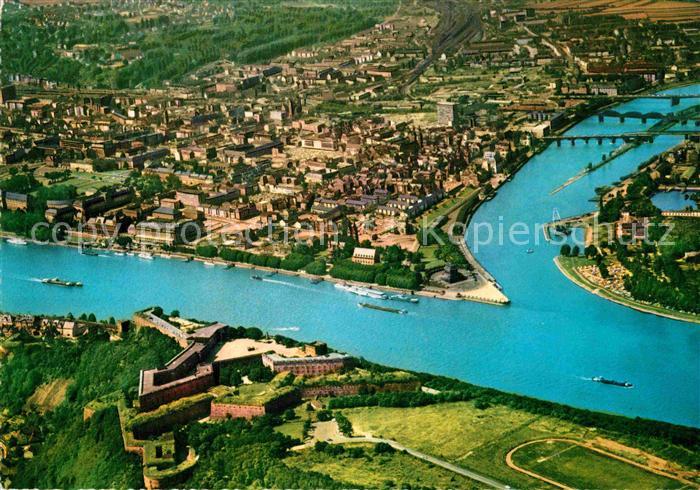 Koblenz Rhein Muendung der Mosel in den Rhein Deutsches Eck Festung Ehrenbreitst