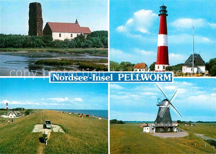 Pellworm Deich Leuchtturm Kirche Windmuehle