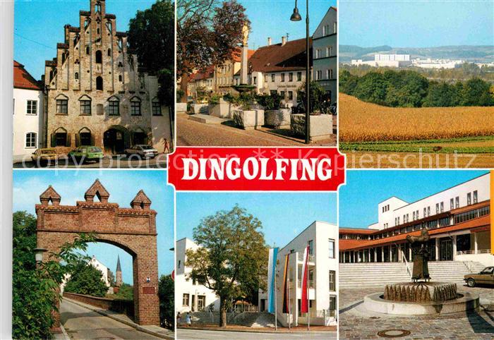 Dingolfing Isar Kirche Stadttor Brunnen Denkmal Gesamtansicht