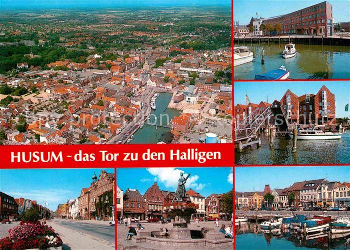 Husum Nordfriesland Fliegeraufnahme Brunnen Hafen Klappbruecke