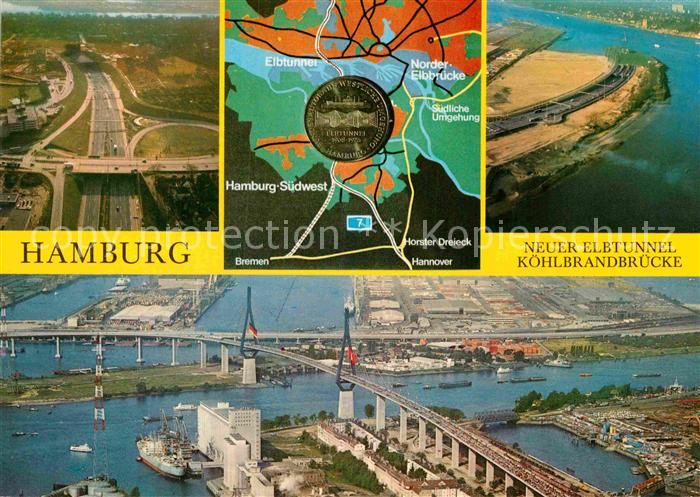 HAMBURG CITY Neuer Elbtunnel Koehlbrandbruecke Fliegeraufnahme