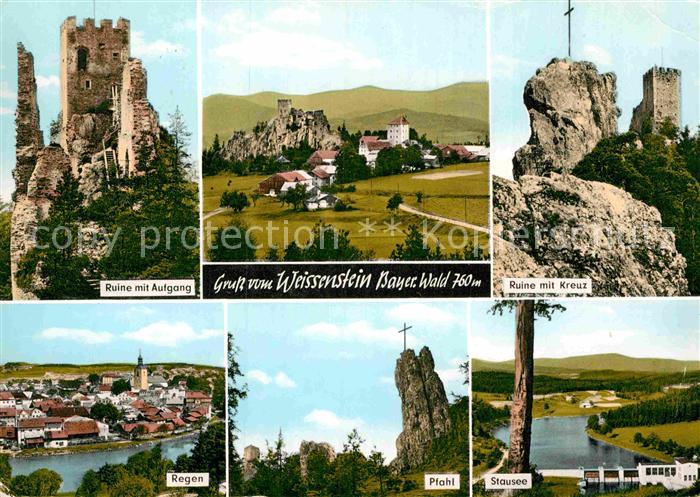Weissenstein Regen Ruine mit Aufgang Panorama Kreuz Regen Pfahl Stausee