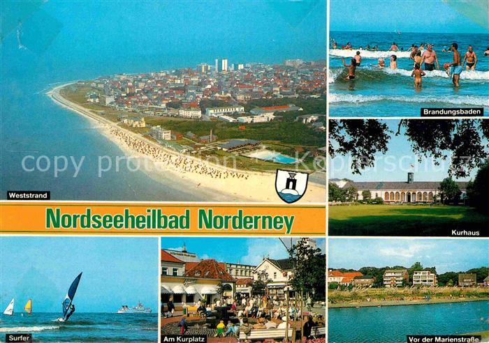 Norderney Nordseebad Fliegeraufnahme Weststrand Brandungsbaden Kurhaus Surfer Am
