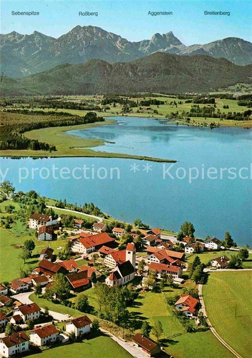Hopfen See Fliegeraufnahme Riviera des Allgaeus mit See Rossberg Aggensteind Bre