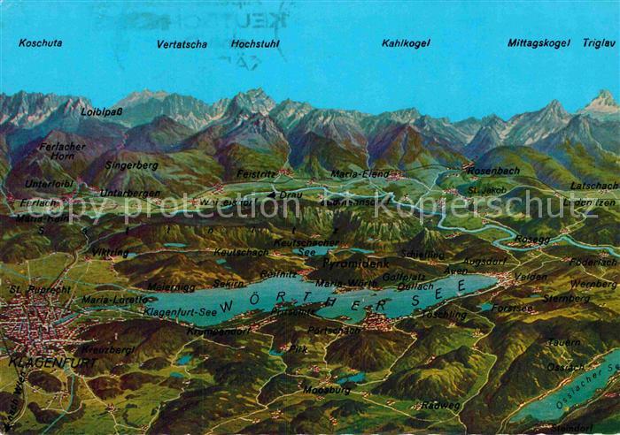 Woerthersee Ossiachersee Panoramakarte Alpen Klagenfurt