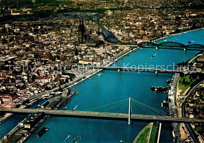 Koeln Rhein Fliegeraufnahme Rheinbruecken mit Dom