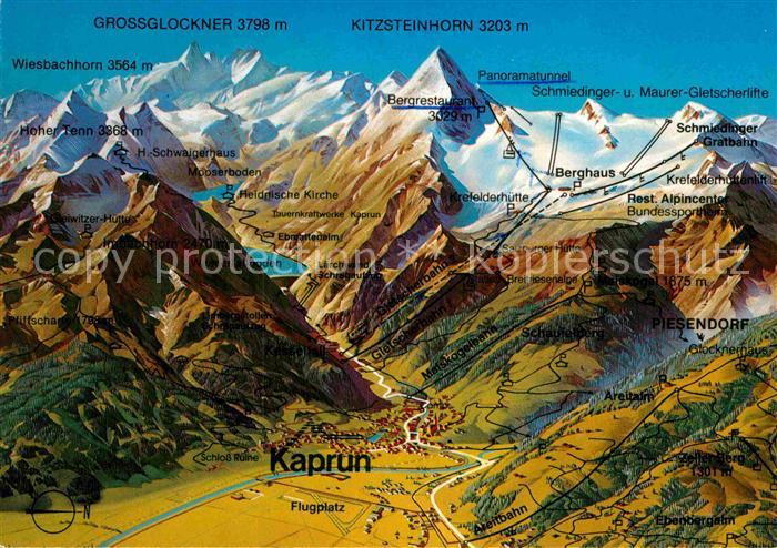 Kaprun Panoramakarte mit Hohe Tauern Kitzsteinhorn Glossglockner