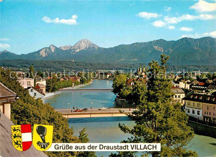 Villach Kaernten Draustadt Brueckenpartie mit Mittagskogel