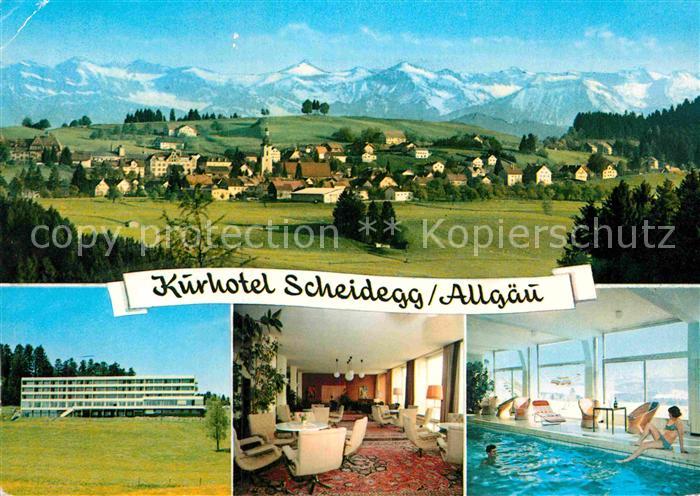 Scheidegg Allgaeu Gesamtansicht mit Alpenpanorama Silence Kurhotel Hallenbad