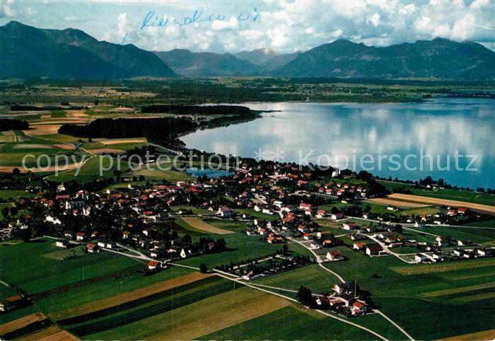 Chieming Chiemsee Fliegeraufnahme mit Wildem Kaiser und Kampenwand