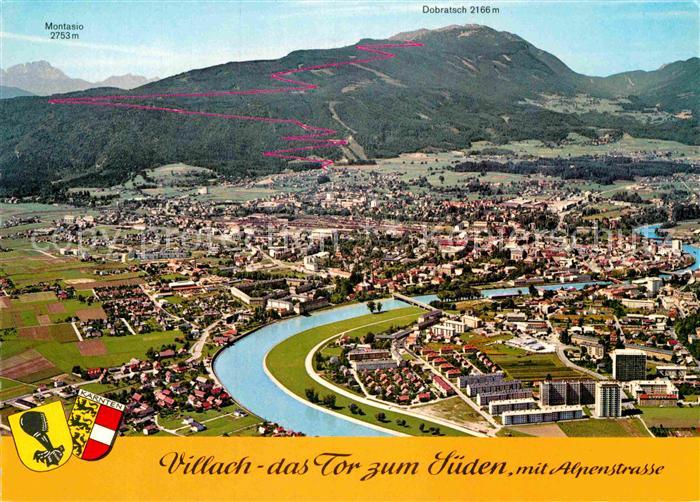 Villach Kaernten Villacher Alpenstrasse Dobratsch Gailtaler Alpen Fliegeraufnahm