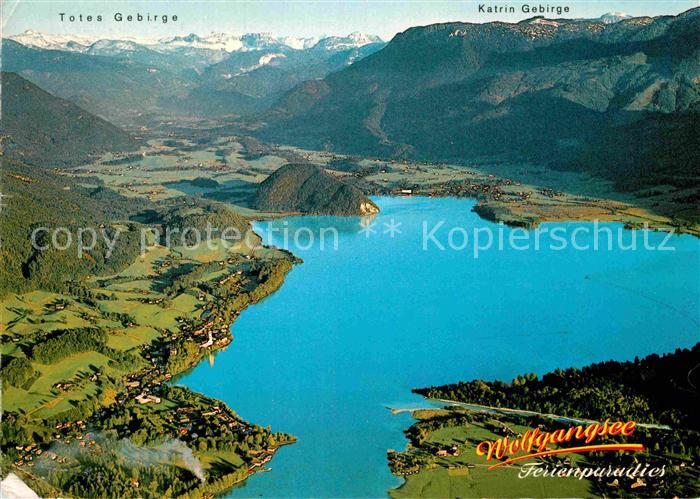 St Wolfgang Salzkammergut Luftbildpanorama vom Wolfgangsee mit Strobl Totes Gebi