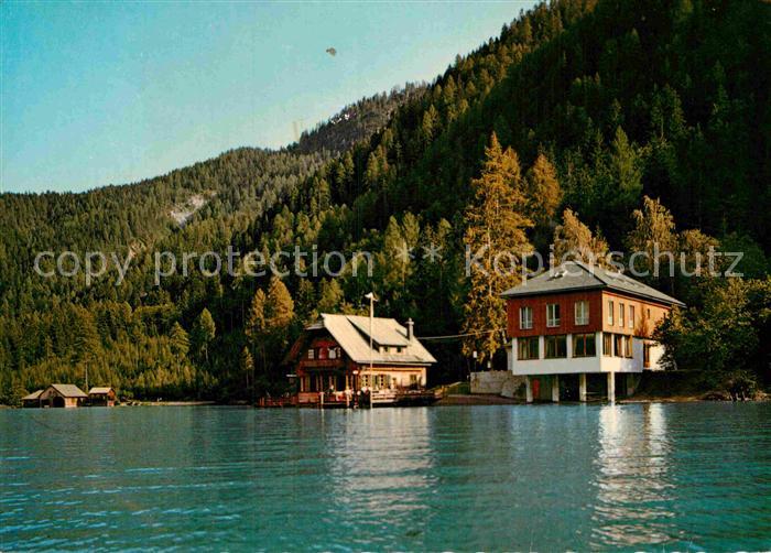 Weissensee Kaernten Jausestation Dolomitenblick am Ostufer