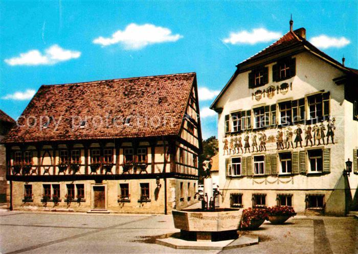 Bad Kissingen Rathausplatz Brunnen Fachwerkhaus Fassadenmalerei