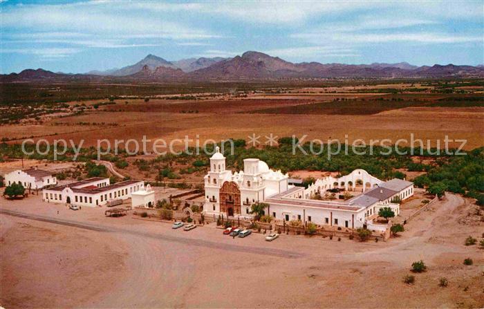 Tucson San Xavier Del Bac Franciscan mission aerial view Arizona landscape