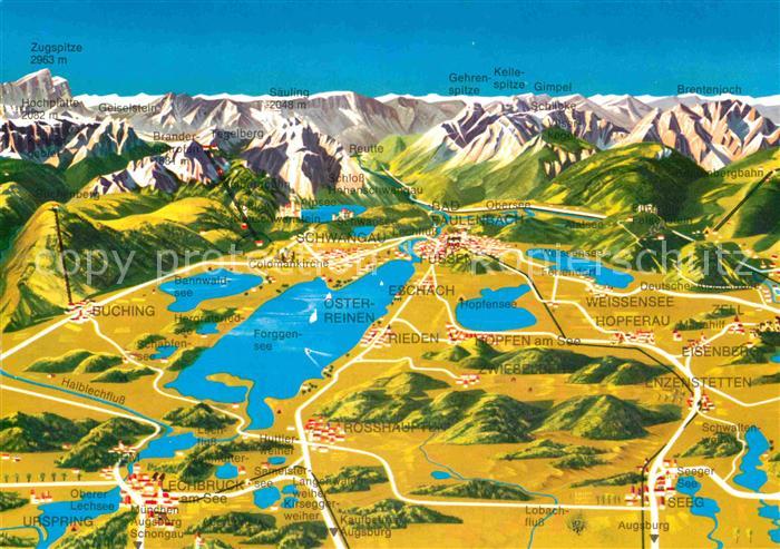 Forggensee Schwangau und Umgebung Schloesser Berge Seen im Ferienland Ostallgaeu