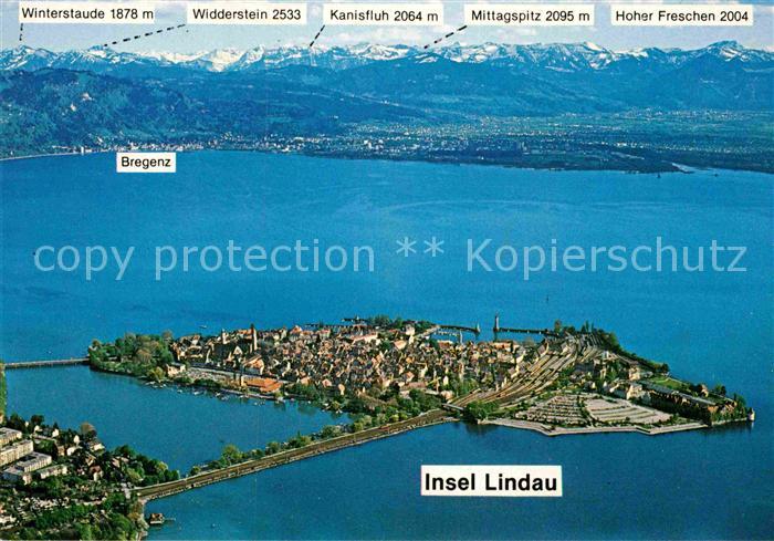 Lindau Bodensee Halbinsel Alpenkette Fliegeraufnahme