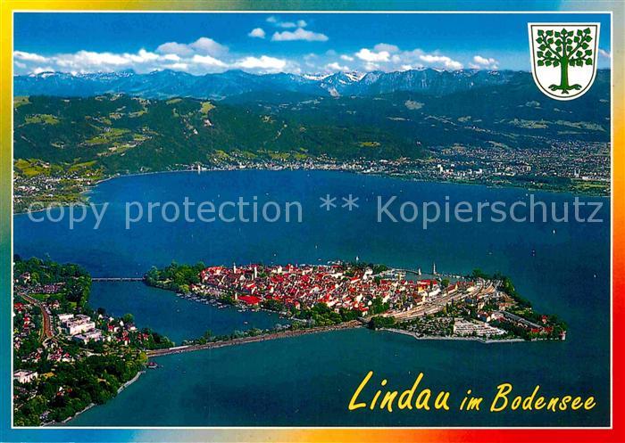 Lindau Bodensee Halbinsel Alpenkette Fliegeraufnahme