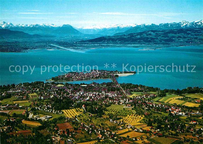 Lindau Bodensee Halbinsel Alpenkette Fliegeraufnahme