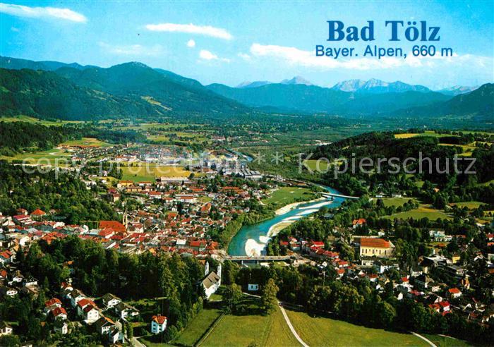 Bad Toelz Blick ueber den Kalvarienberg ins Isartal Tegernseer Bergen Fliegerauf