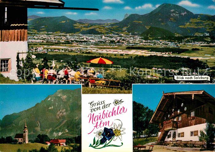Piding Neubichleralm am Hoegl Kirche Panorama Blick nach Salzburg Alpen