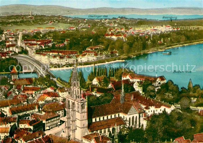 Konstanz Bodensee Basilika und Rheinausfluss Fliegeraufnahme