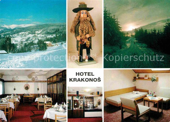 Benecko Semily Hotel Krakonos Winterlandschaft Riesengebirge Holzfigur