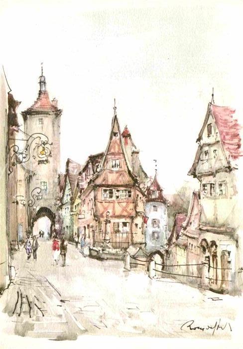 Rothenburg Tauber Stadtmotiv Illustration