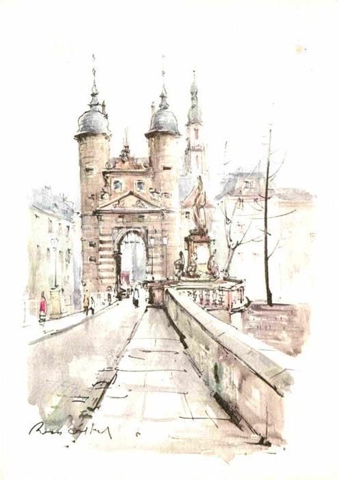 Heidelberg Neckar Stadtmotiv Stadttor Illustration