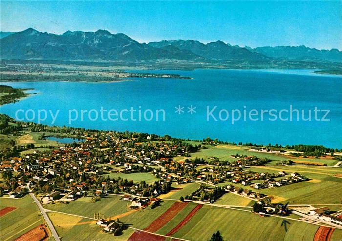 Chieming Chiemsee Fliegeraufnahme mit Kampenwand