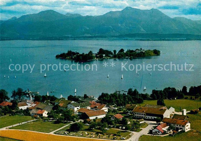 Gstadt Chiemsee Fliegeraufnahme mit Fraueninsel