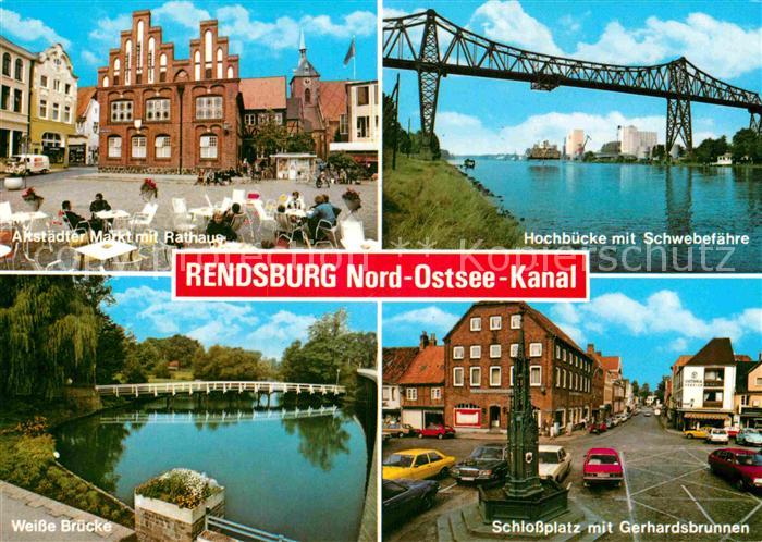 Rendsburg Schleswig-Holstein Nord-Ostsee-Kanal Hochbruecke mit Schwebefaehre Sch