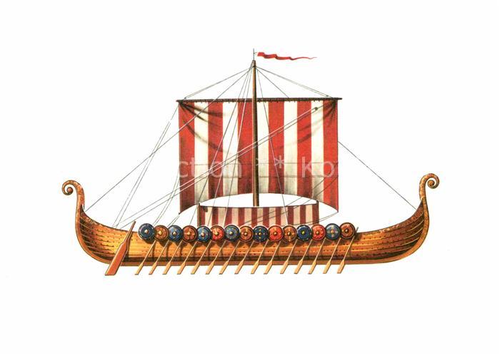 Schiffe Ships Navires Wikingerschiff um 900 Zeichnung Swoboda