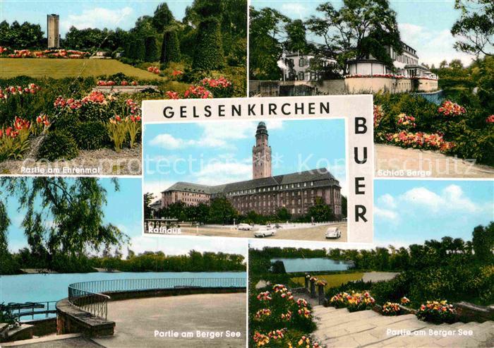 Buer Gelsenkirchen Park Ehrenmal Schloss Berge Uferpartie am Berger See Rathaus