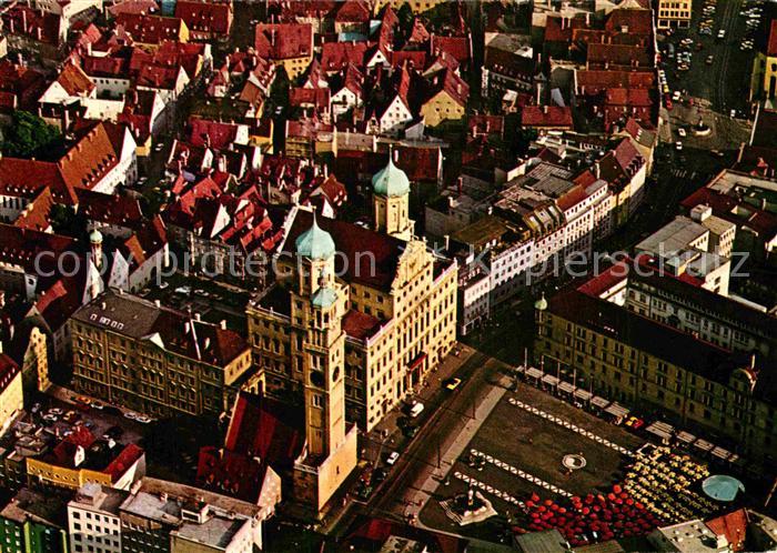 Augsburg Blick auf Rathaus und Perlachturm Fliegeraufnahme