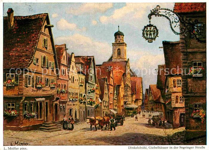 Dinkelsbuehl Giebelhaeuser Segringer Strasse Kuenstlerkarte