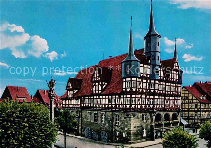 Duderstadt Rathaus 13. Jhdt. Mariensaeule 18. Jhdt. Fachwerkhaus Historisches Ge