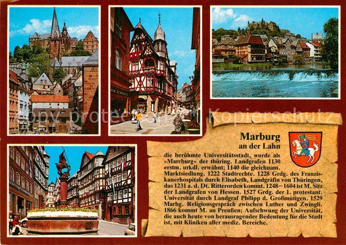 Marburg Lahn Altstadt Schloss Innenstadt Fachwerkhaus Lahn Wehr Brunnen Geschich