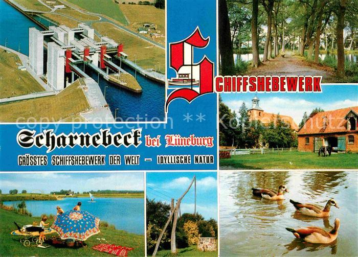 Scharnebeck Lueneburg Schiffshebewerk Bauernhof Brunnen Enten Uferpartie an der