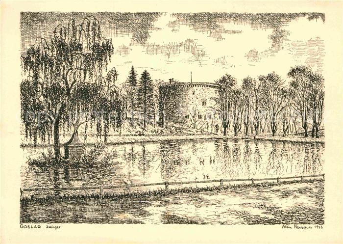 Goslar Zwinger Federzeichnung von Albin Neubauer Kuenstlerkarte
