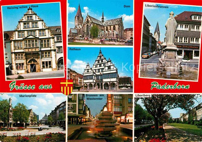 Paderborn Heising'sches Haus Dom Liboriusbrunnen Rathaus Marienplatz Brunnen Wes