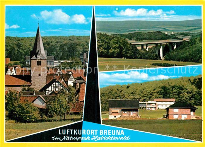 Breuna Luftkurort Naturpark Habichtswald Ortsmotiv mit Kirche Landschaftspanoram