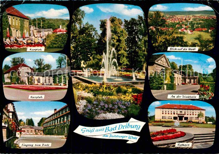 Bad Driburg Kurplatz Eingang zum Bad Kurpark Fontaene Trinkhalle Rathaus