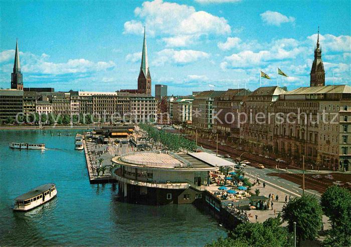HAMBURG  CITY Jungfernstieg mit Jacobikirche Petrikirche Rathausturm Alsterpavil