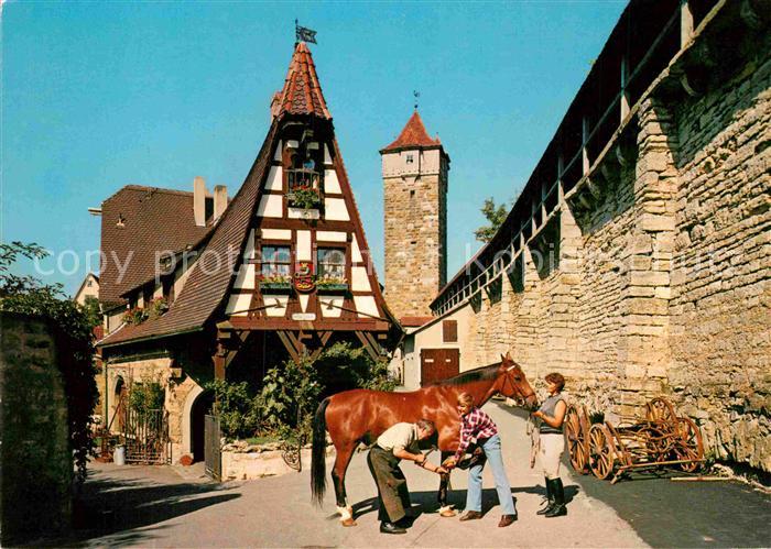 Rothenburg Tauber Alte Schmiede Pferd beim Beschlagen