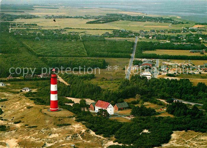 Amrum Fliegeraufnahme mit Leuchtturm Sueddorf und Nebel