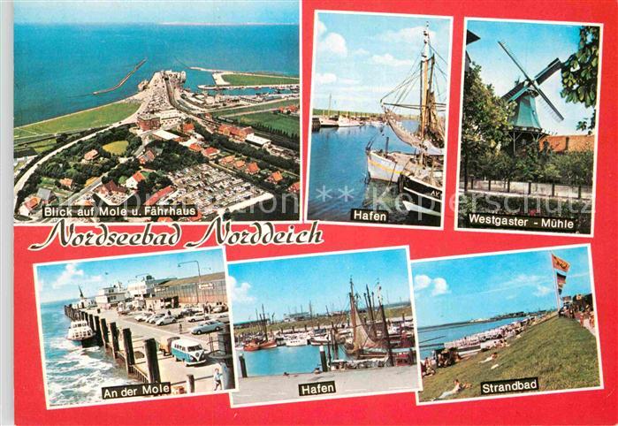 Norddeich Ostfriesland Mole Faehrhaus Hafen Westgaster Muehle Strandbad