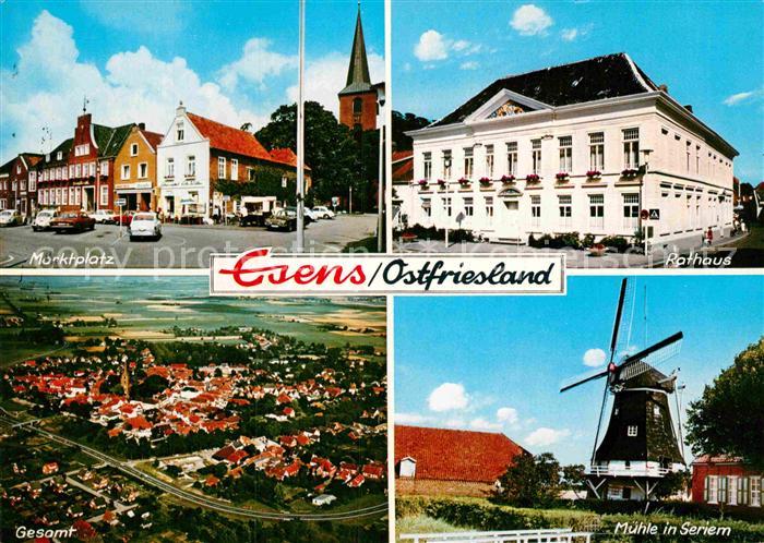 Esens Marktplatz Rathaus Fliegeraufnahme Muehle in Seriem