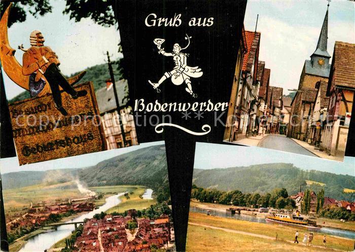 Bodenwerder Muenchhausen Nicolaikirche Blick vom Eckberg Weserpartie Personenmot