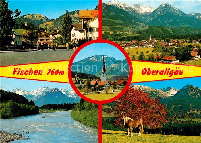 Fischen Allgaeu Dorfmotiv Panorama Flusspartie